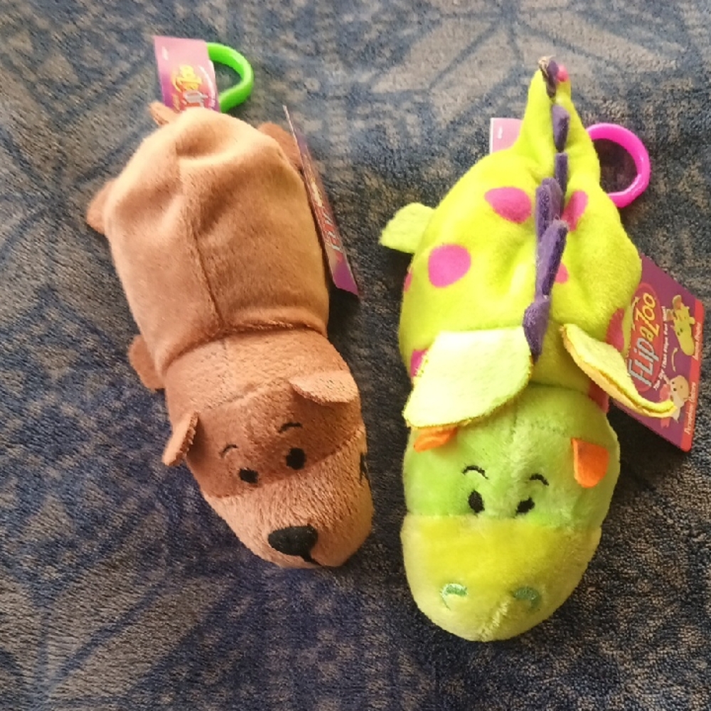 Flipazoo Stuffed Animal Set - Brown Dog and Green Dragon